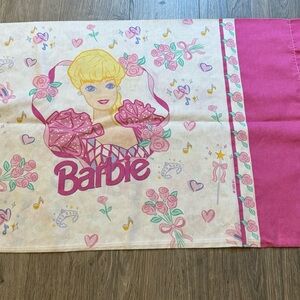 VTG 1995 Barbie Pillowcase The Bibb Company USA Made Pink Roses Hearts Retro